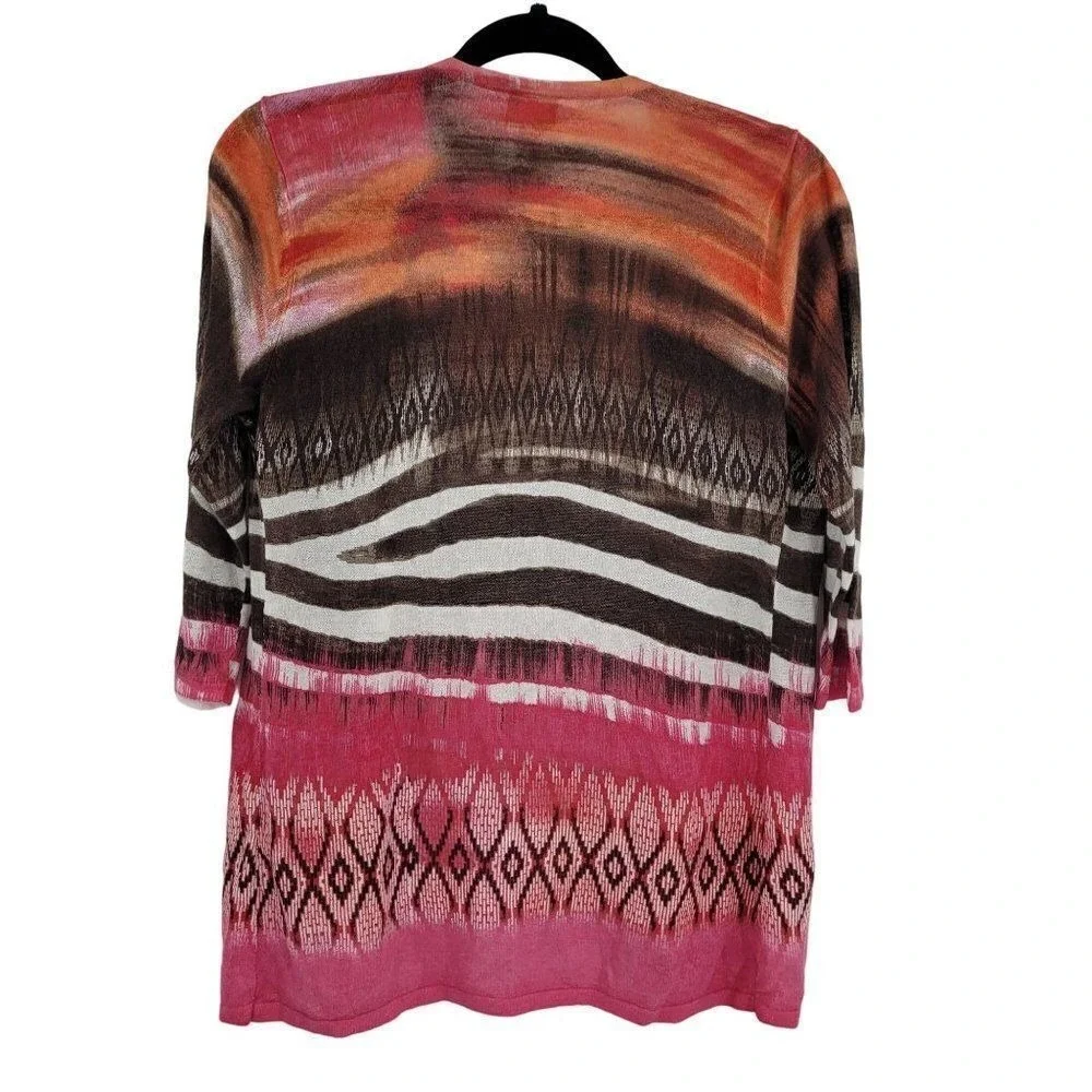 Chico's Tribal Chic‎ Strom Cardigan Sz 0 Pink Linen Open Lightweight Statement